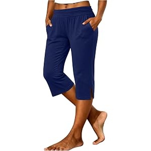 Thronkeapan Capri Pants for Women High Waisted Straight Leg Stretch Lightweight Trousers Casual Work Golf Capris with Pocket