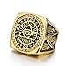 ELFASIO Men Stainless Steel Rings Cz Illuminati The All-Seeing-Eye Pyramid/Eye Symbol Hip hop Gold Ring