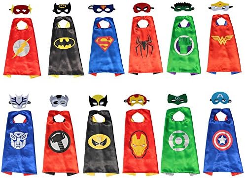 XKX Comics&amp; Superhero Dress Up Costumes Cape and Mask ，12 Set