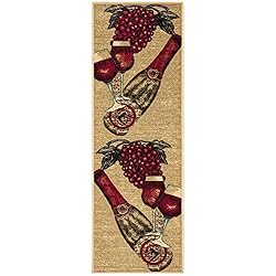 Machine Washable Wine Design Non-Slip Rubberback