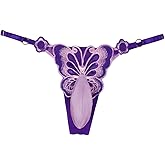 ChiaoLezhee Mens Sexy Butterfly Thong Lingerie, Sissy Girly Femboy Panties, Flower Sheer Mesh, Low Rise G-String Underwear