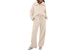 HOUJIBFA Womens 2 Piece Outfits Lounge Half Zip Hoodie Sweatsuit Sets Oversized Sweatshirt Baggy Fall Fashion Sweatpants