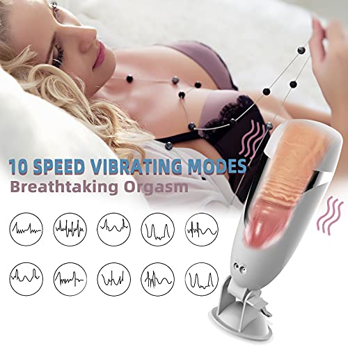 Vibrating Male Masturbator Cup, Edan\'s Secret Electric Handsfree Stroker Sex Toy with Base, 10 Vibration Modes for Men, Sexy Moan, 3D Realistic Vagina, Penis Tranning Adult, Waterproof