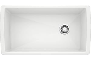 BLANCO, White 441767 DIAMOND SILGRANIT Super Single Undermount Kitchen Sink, 33.5" X 18.5"