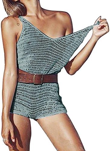 Godzgift Women's Sling Mesh Romper Bikini Crochet Swimwear Hollow Out Swimsuit Cover Up Beachwear Beach Net