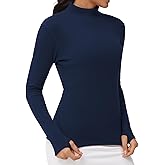 THE GYM PEOPLE Women's Mock Turtleneck Long Sleeve Shirts Fleece Thermal Underwear Pullover Tops with Thumb Hole