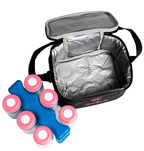 Breastmilk Cooler Bag Set for Nursing Mothers - Includes Baby Bottle Cooler Tote, (6) 5 oz Breast Milk Bottles, (6) Solid Lids, Contoured Ice Pack for Insulated Storage - Pink