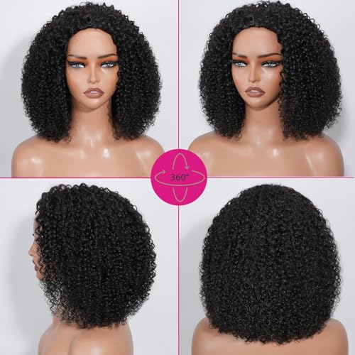 Half Wig Human Hair Curly Half Head Glueless Wig Human Hair Wig Glueless Wig 18 Inches 3 In 1 Seamless Flip Over Drawstring Wigs Headband Wig Kinky Curly Natural Colour