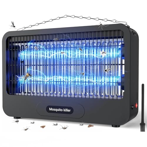 Lampe Anti Moustique Extérieur 3500V, Tue Mouche Électrique 20W, UV Lampe Anti Mouche avec Chaîne Métallique, Sécurisé, Éco-Énergétique et Silencieuse, pour Chambre, Cuisine, Cour et Jardin (100m²)