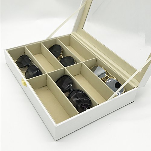 UnionPlus 8-Slot Eyeglass Sunglass Glasses Organizer Collector - Crocodile Faux Leather Storage Case Box (White Croco) - Thumbnail 3