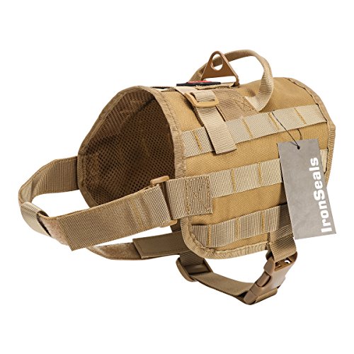 IronSeals Tactical Dog Training Vest K9 Molle Compact Service Dog Harness Nylon Mesh Dog Training Hunting Clothes for Training Hiking Outdoor Sports