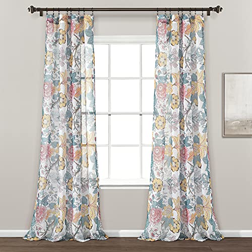 Lush Decor Sydney Sheer Window Curtain Panel Pair, 84 Long x 52 Wide, Blue & White