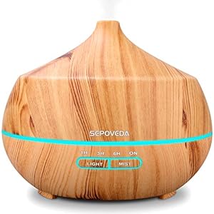 Essential Oil Diffuser, 400ml 4 Timer Ultrasonic Aroma Aromatherapy Diffuser Humidifier – 7 Color LED Lights, Waterless Auto-Off for Yoga,Salon,Spa,Office,Bedroom