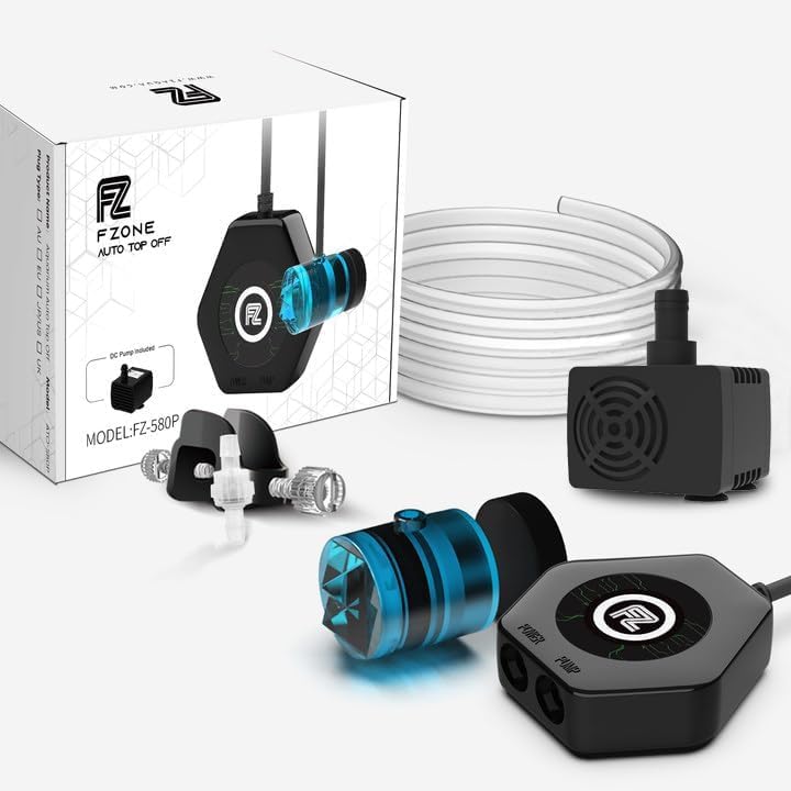 FZONE Auto Top Off System with Independent Controller - Dual Optical Sensor ATO with Visual Safety Alarms & 74 GPH Pump for Saltwater Freshwater Aquarium