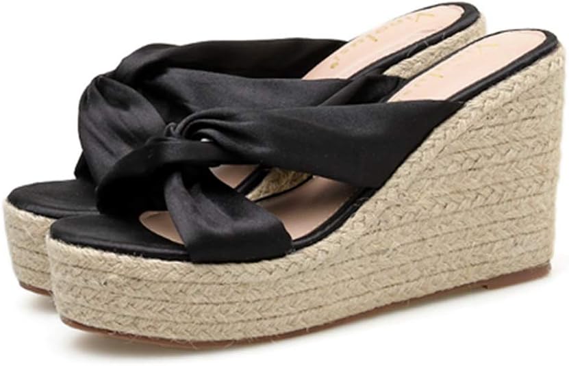 Amazon.com | MIOKE Women's Espadrille Wedge High Heel Sandals Platform Satin Crisscross Strappy 