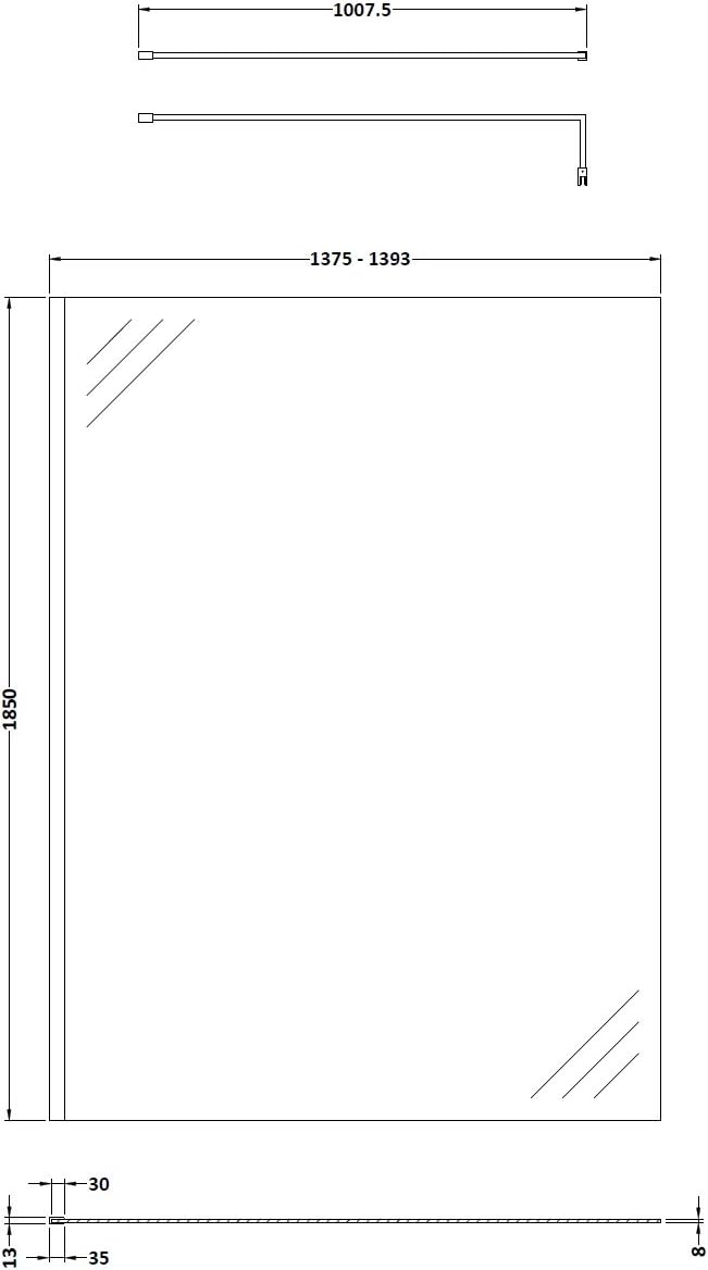 Nuie WRSCBP14 Modern Bathroom 8mm Toughened Safety Glass Wetroom Screen with Support Bar, 1400mm, Matt, Satin Black - Image 4