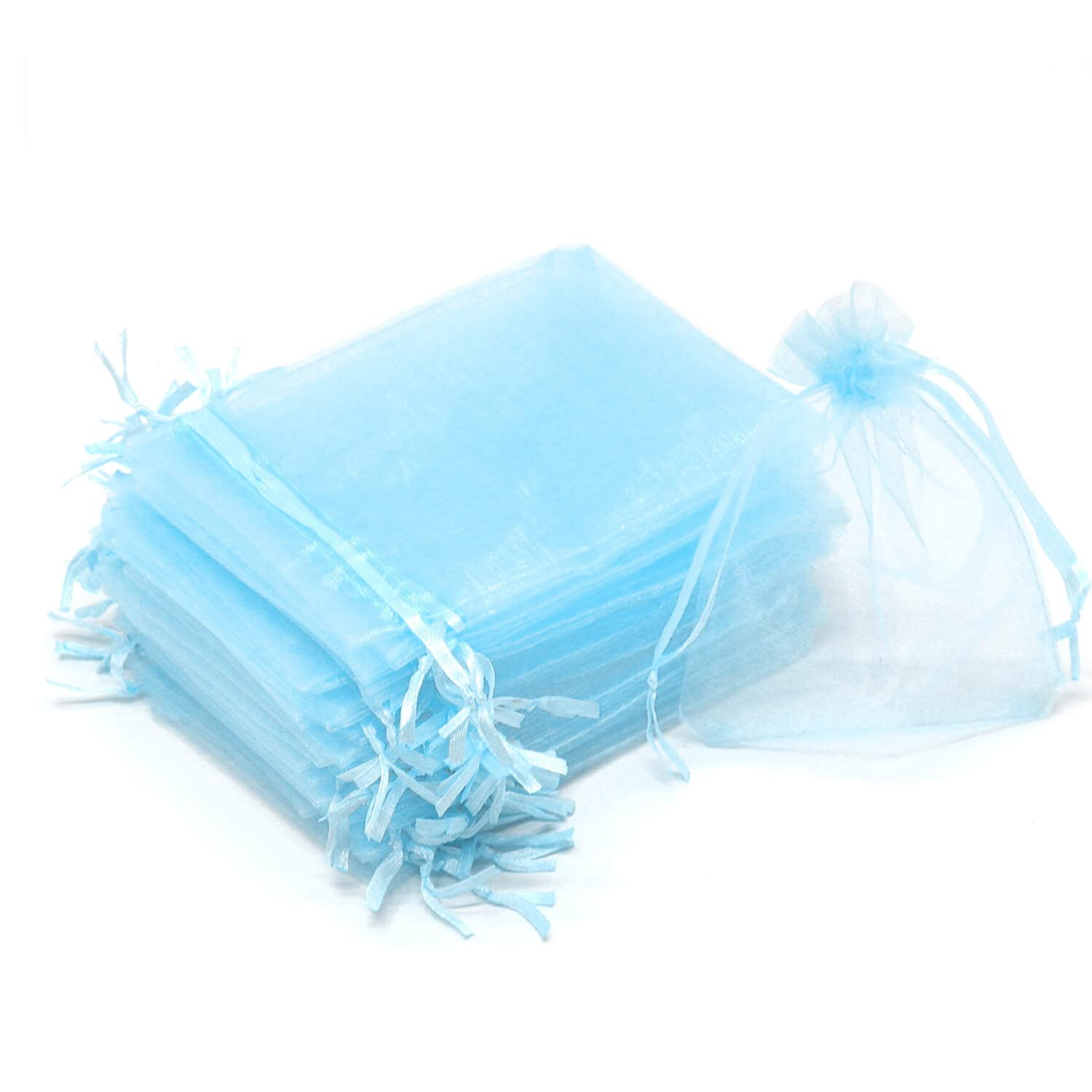 Bezall 50Pcs Organza Bags 3x4 inch, Sky Blue Baby Shower Favor Bags, Small Drawstring Mesh Jewelry Gift Pouches Wedding Party Candy Bags