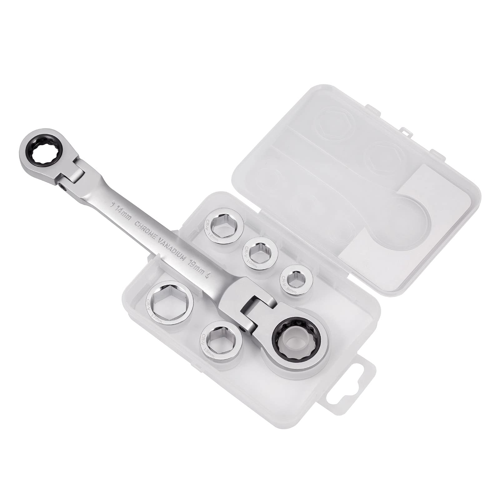 LEONTOOL 6 PCS Socket Ratchet Wrench Set 8.5 Inches Quick-Release Ratchet Set Metric Ratcheting Combination Wrench Set Double Box Universal Spline Ratcheting Wrench Set