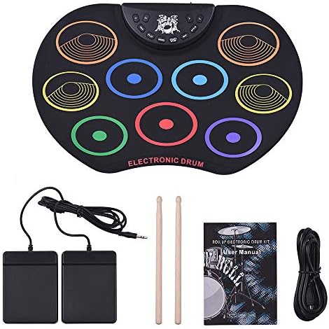 柔軟なロールアップカラー電気ドラムキット 付与 ポータブルusb充電式ドラムスティック ベースドラム ハイハットペダル 初心者向け 簡単な学習と演奏