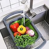 Kitchen Collapsible Colander【2019 New Version】Colander Strainer Over The Sink Vegetable/Fruit Colanders Strainers With Extendable Handles, Folding Strainer for Kitchen (6 Quart, green)