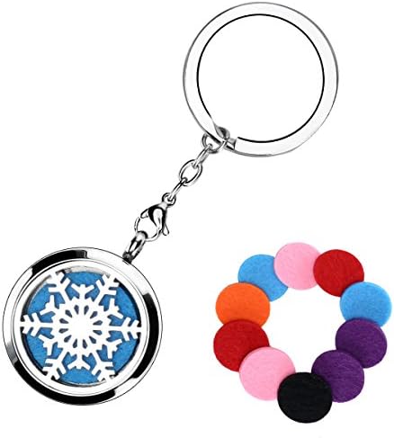 COMEBO Stainless Steel Aromatherapy Essential Oil Diffuser Locket Keychain (Snowflake)