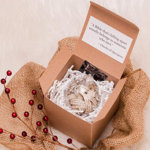 Rescued Antique Bible Pages Glass Globe Gift Ornament with Faith Charm and Quote Card by Dorinta. - //medicalbooks.filipinodoctors.org