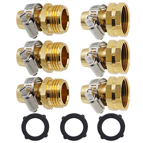 Lifynste Garden Hose Repair Connector with Clamps, Male and Female