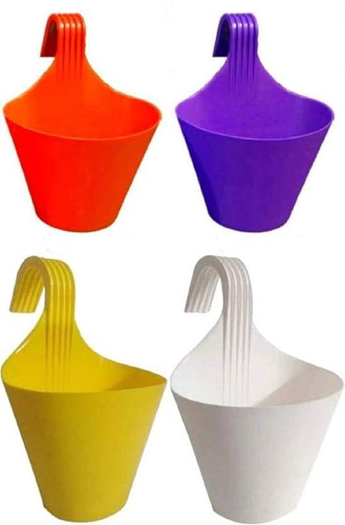 PALOMINO Hanging Pot Railing Pot Flower Pot ( Pack of 4 ) red , White, Purple & Yellow Plant Container Set Plant Container Set (Pack of 4, Plastic)