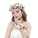 Ever Fairy 2pcs/Set Beige Flower Crown and Wrist Band Wedding Hair Wreath flower Headband (Beige)