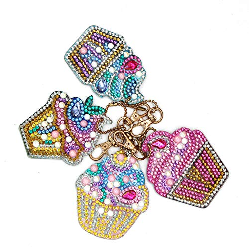 5D DIY Diamond Painting Keychain, 5 pcs Cake Shape, Mosaic Making Full Drill Special Shape Diamond Painting Kit for Bags, Smartphone Straps, 5 Pack