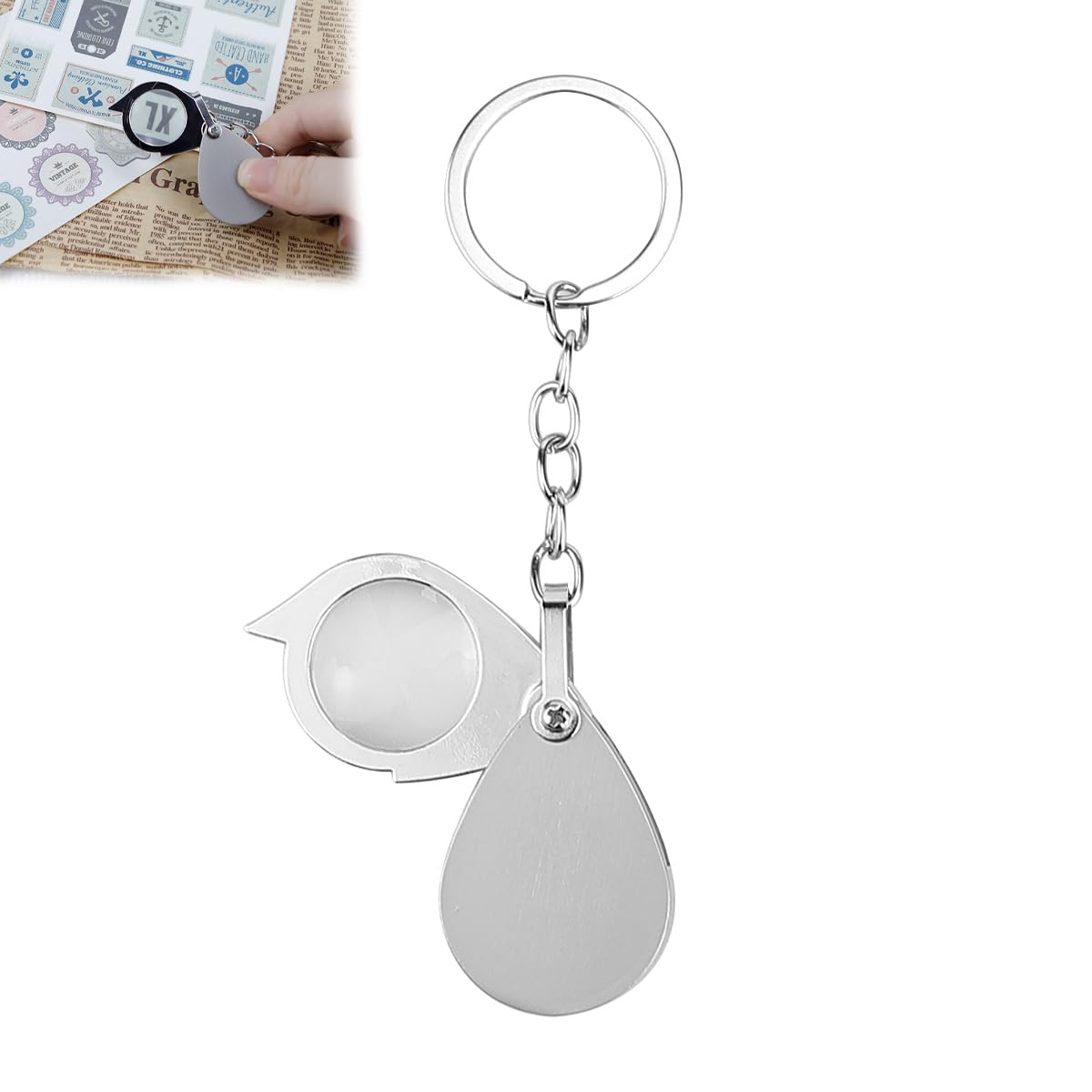 FERCAISH Stainless Steel Magnifying Glass KeyCircle, Mini Magnifier with Keychain, Portable Pocket Magnifier, Foldable Small Magnifier for Reading, Jewellery, Science (10 times)