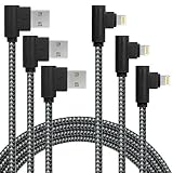 3 Pack 10FT/3M [The Most Durable Cable] 90 Degree Charging Cable Extra Long Nylon Braided Certified Cable Compatible with iPhone Xs Max/XS/XR/X, 8 7 6 6S 6 Plus, iPad, iPod (Black Gray, 10FT)