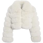 loveimgs Women Fluffy Faux Fur Coat Cropped Jacket Puffer Jacket Zip Up Winter Warm Fuzzy Teddy Jacket
