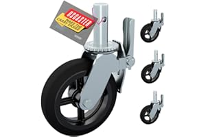USCaster 8" Scaffolding Wheels Set of 4 - Heavy Duty Locking Casters 3000LBS Capacity, Locking Stem Casters with Brake, Replacement for Scaffold, Shelves, and Workbench