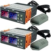 2Pcs All-Purpose Intelligent Digital Display Temperature and Humidity Controller with Dual Displays and Relay Outputs STC-3028 10A AC110~220V for Incubator Brooder Refrigerator Fermenter Greenhouse