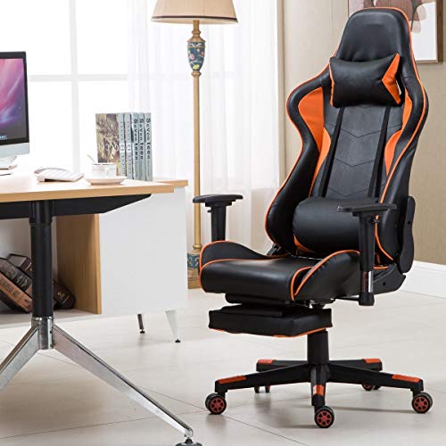 High Back Racing Recliner Gaming Chair with Footrest PU Leather 360