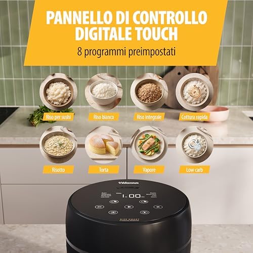 Cuociriso Digitale con Funzione Low Carb, 8 Programmi Automatici, Capacità 0,6 L di Riso, Pannello Digitale, Facile da Pulire, RK-6238