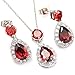 fc jory White Gold GP Ruby Color Red Pear Teardrop Halo Necklace Earrings Jewelry Set Wedding Jewelry Brides Bridesmaids