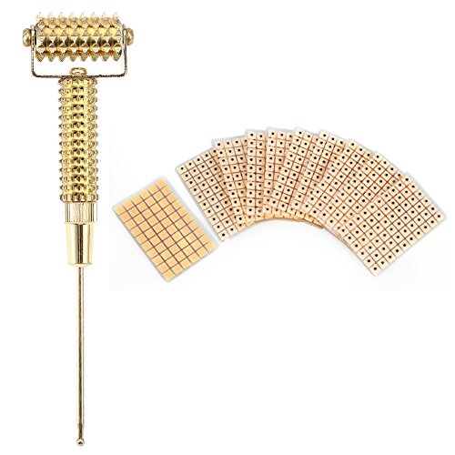 Ear Points Detector Probe Acupuncture Massage Roller + 600Pcs Disposable Ear Acupoints Beads Massage Stickers (Gold)