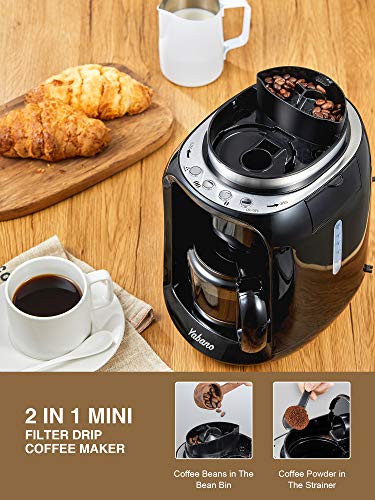 Yabano Filterkaffeemaschine, 2 IN 1 Grind und Brew Kaffeemaschine mit Mahlwerk, Timer, doppeltes Bohnenfach, Auto Warm… – Bild 3