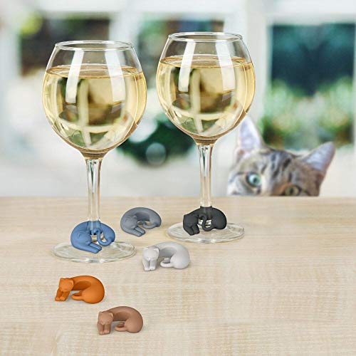 Funny Kitty Drink Markers, Wosoova Pet Cat Silicone Cocktail Champagne Wine Glass Charms Tags, Set of 6