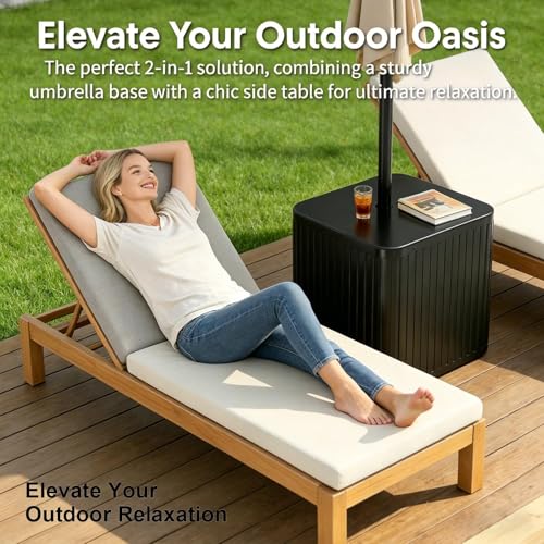 CHENG RONG 2-in-1 Umbrella Side Table – 16.54" Outdoor Patio Table with Fillable 15 Gal Water/Sand Base, Fits 1.5" Pole, UV Resistant for Pool, Deck, Garden (Black)