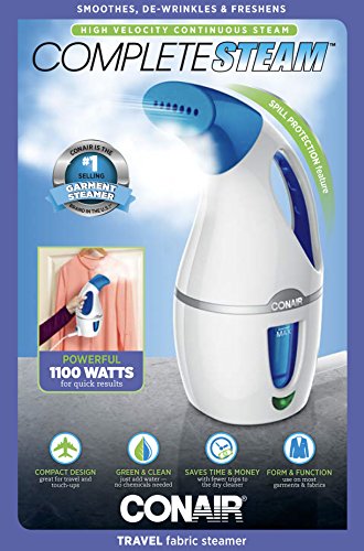 Conair Complete Steam Hand Held Fabric Steamer; Great for Travel and Touch Ups ~ Perfect for Small Spaces; White / Blue