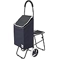 dbest products Trolley Dolly with Seat Sport, Black Shopping Grocery Foldable Cart Tailgate