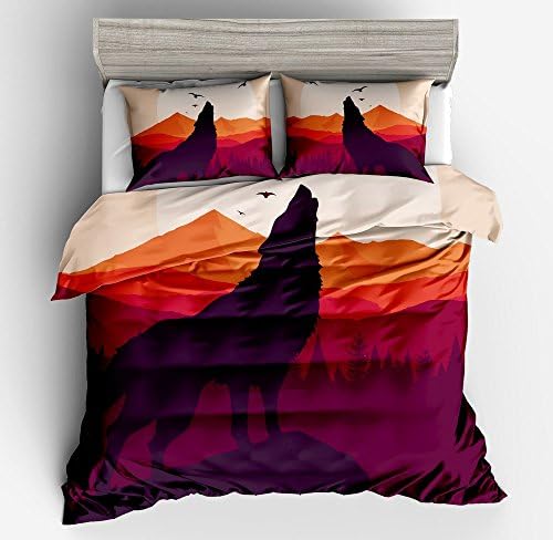 Jwllking Wolf Bedding Sets for Kids,3 Piece Twin Size Duvet Cover Set,with Hide Zipper,1 Duvet Cover+2 Pillow Shams