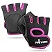 Proworks Women’s Padded Grip Fingerless Gym Gloves for Weight Lifting, Cross Training, Exercise Bikes & More – Black with Pink Trim (Medium)