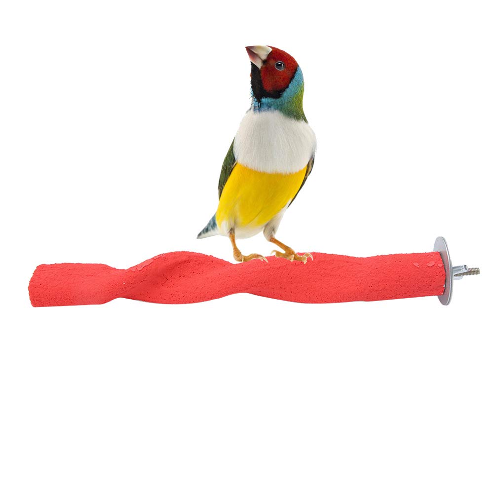Wooden Bird Perch Rod and Pole for Parrots - Frosted Standing Frame with Chewing Biting Grinding Scratching Stick Toy in Red