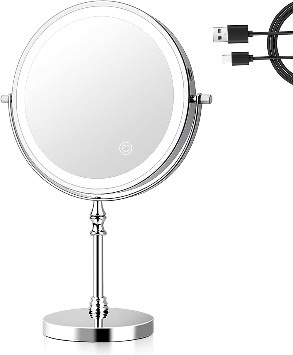 UUCOLOR 8 Inch LED Lighted Makeup Mirror 20X Dual Sided USB Rechargeable