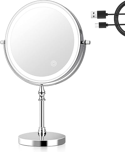 UUCOLOR 8 Inch LED Lighted Makeup Mirror 20X Dual Sided USB Rechargeable