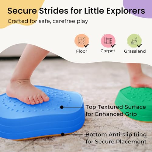 Balance Stepping Stones for Kids, 5pcs Sensory Stepping Stones, Indoor & Outdoor Obstacle Course Play Equipment, Enhances Toddler Gross Motor & Coordination Skills, Ages 3 4 5 6 7 8+